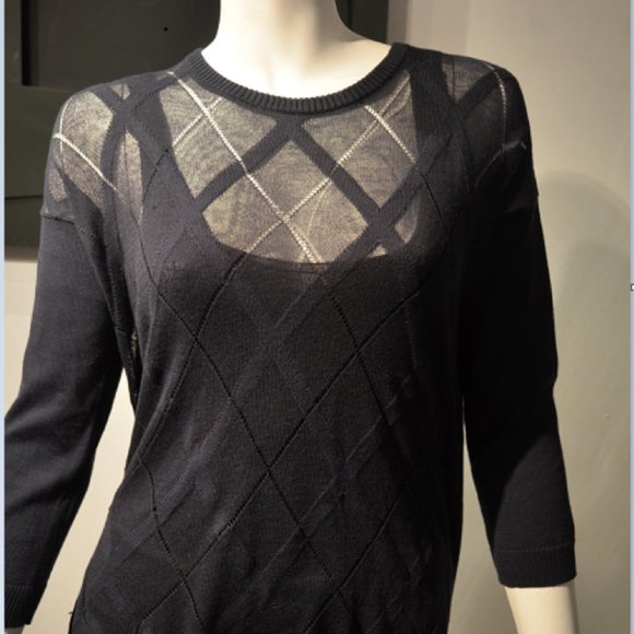 Navy Cotton sheer Argyle Pattern Knit Pullover - Picture 1 of 8